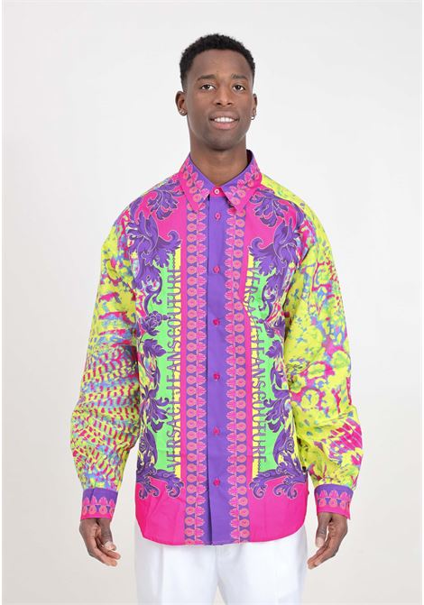 Camicia da uomo multicolor stampa Animalier Baroque VERSACE JEANS COUTURE | 76GAL21ANS438609